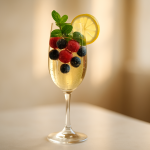 Elegant alkoholfritt bubbel i glas med bär och citrus för festliga tillfällen