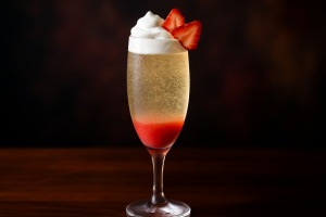 Strawberry shortcake mimosa en somrig drink med jordgubbar och bubbel för lata dagar