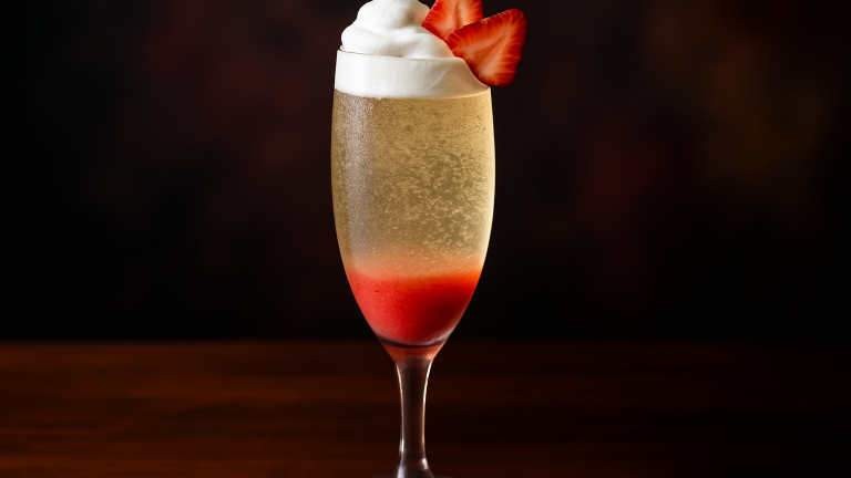 Strawberry shortcake mimosa en somrig drink med jordgubbar och bubbel för lata dagar