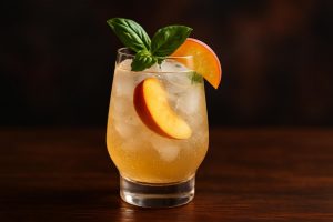Peach & Basil Prosecco Smash – en frisk och uppfriskande sommarfavorit.