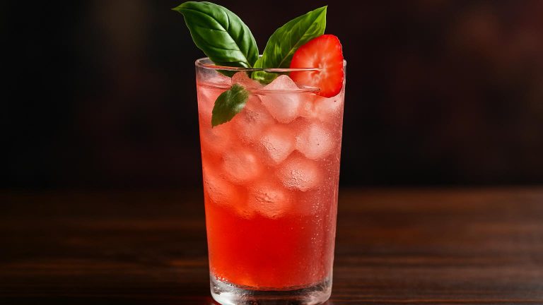 Strawberry Basil Cooler en fräsch sommardrink för avkoppling och glädje.
